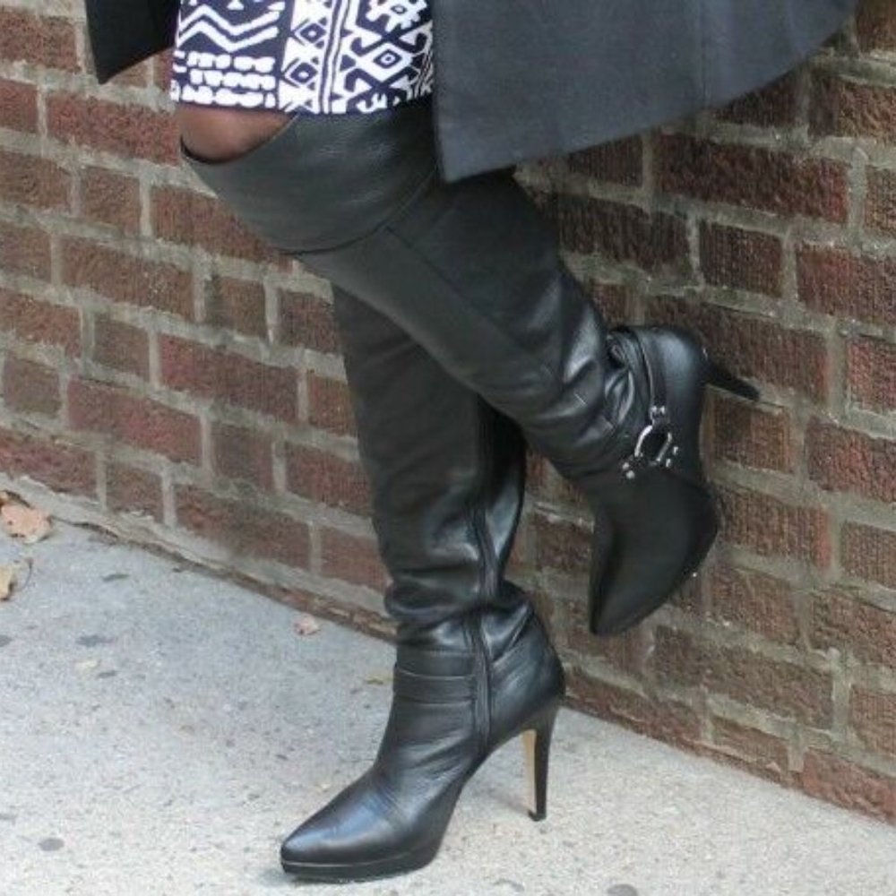 7 Over the Knee, thigh high Leather Boots NIB, fold to knee,Ros Hommerson Nice